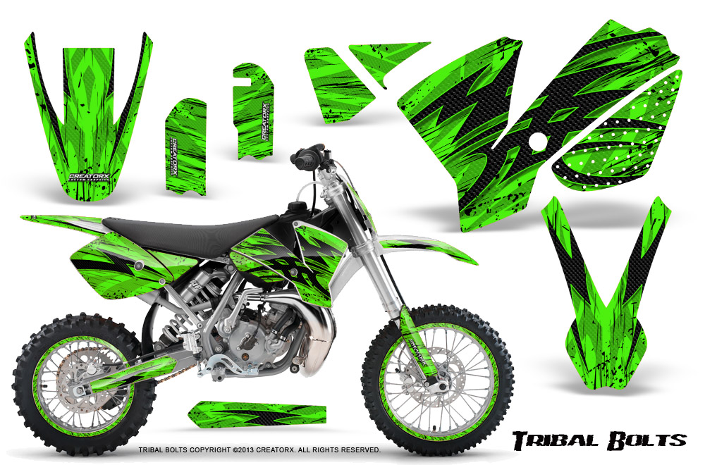 KTM SX65 02-08 Graphics Kit Tribal Bolts Green NP Rims